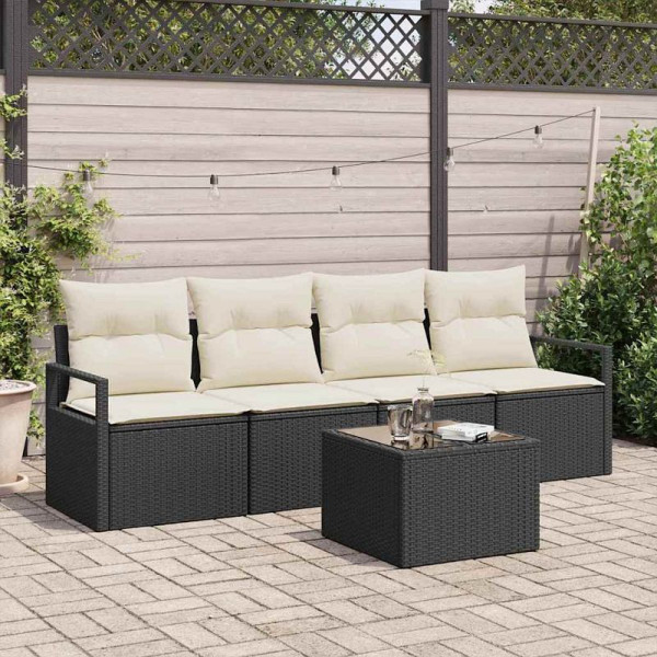 vidaXL Garten-Sofa-Set, 5er Set, Schwarz und Creme 55 x 55 x 37 cm, 3354916