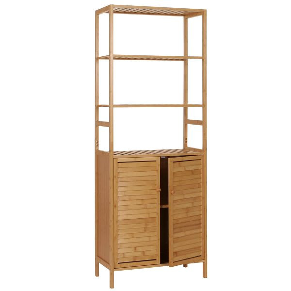 Mendler Hochschrank HWC-B18, Badschrank Badregal Schrank Regal, 2 Türen 4 Regalböden Bambus MDF FSC 168x64x33cm, 103877