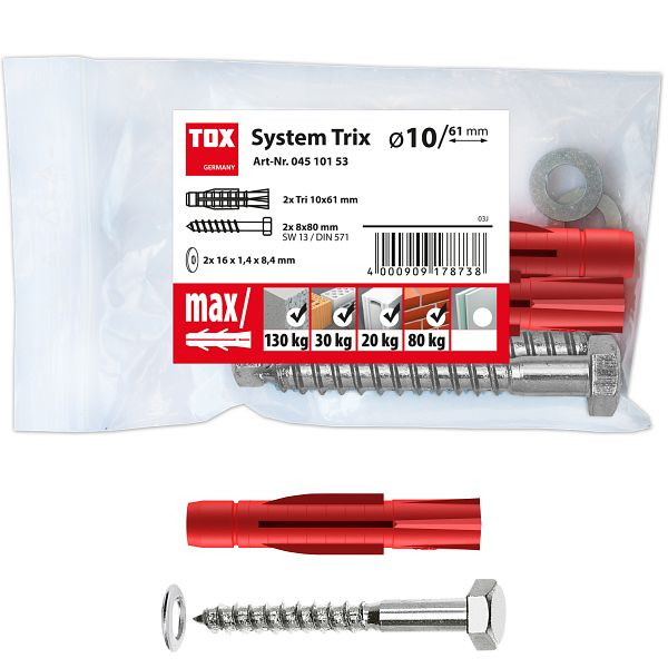 TOX Montagesatz System Trix 10x61 mm, VE: 50 x 2 Stück, 04510153