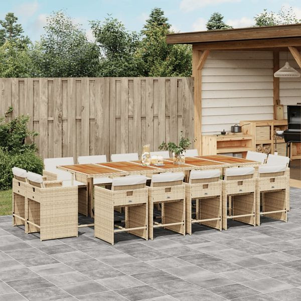 vidaXL 15-teilig Garten-Essgruppe mit Kissen Beige Poly Rattan, 3278007