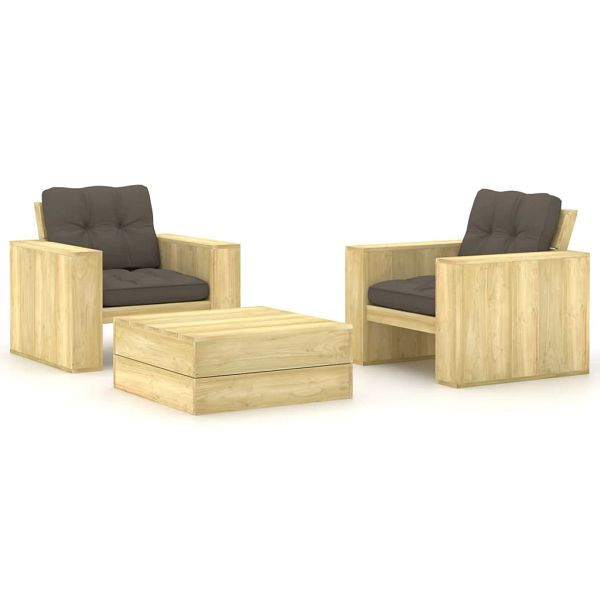vidaXL 3-teilig Garten-Lounge-Set mit Kissen Kiefernholz Imprägniert, 3065812