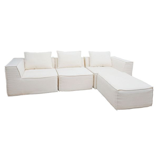 Mendler L-Sofa HWC-O54, Lounge-Couch mit Ottomane, erweiterbar modular rechts/links, Stoff/Textil 63x270x190cm, creme, 153400+153401+153402+153403