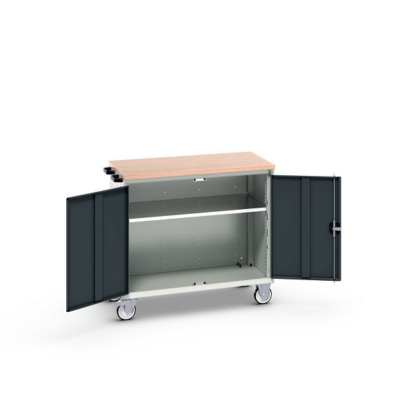 bott verso mobiler Schubladenschrank, mit 2 Türen, Fachboden und Multiplex-Top, BxTxH: 1050 x 600 x 980 mm, Lichtgrau / Anthrazitgrau, 16927063.19