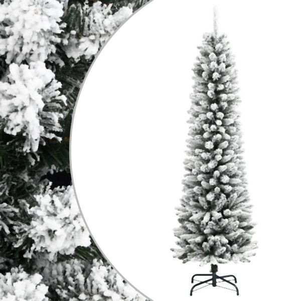 vidaXL Künstlicher Weihnachtsbaum Schlank mit Schnee 210 cm PVC & PE, 4019688