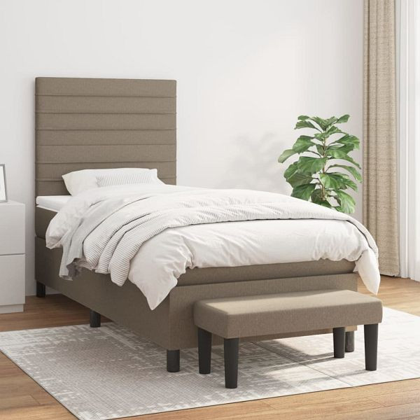 vidaXL Boxspringbett mit Matratze Taupe 90x190 cm Stoff, 3136641