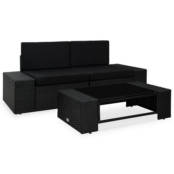 vidaXL 3-teilig Garten-Lounge-Set Poly Rattan Schwarz, 49507