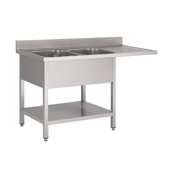 Gastro-Inox Spültisch mit links 2 Becken, Grundboden und Platz für Geschirrspüler, 1600(L)mm, 305.512