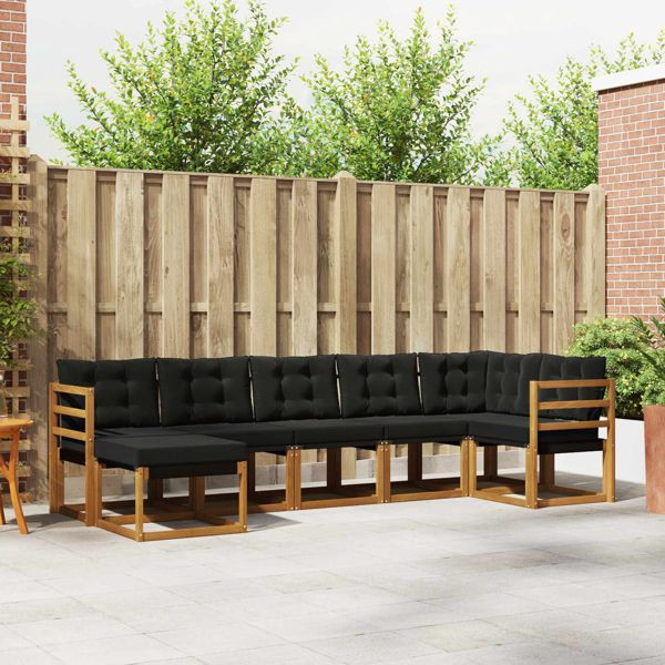 vidaXL Outdoor-Sofagarnitur mit Kissen 7-teilig Natürlich und Schwarz, 3368871