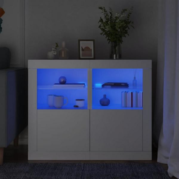 vidaXL Beistellschränke mit LED-Leuchten 2 Stück Weiß Holzwerkstoff, 836631