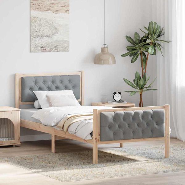 vidaXL Bettrahmen Hellgrau 90 x 190 cm Massives Kiefernholz, 878434