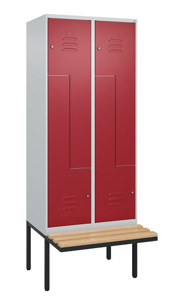 C+P Z-Spind Classic PLUS, Bank, 4 Abteile, 2120x800x815mm, 7035/3003, Zylinderschlösser, Buche-Sitzleisten, 0800437-224 S10016