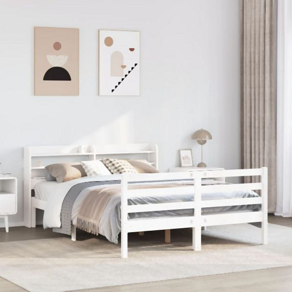 vidaXL Bettgestell mit Kopfteil ohne Matratze Weiß 160x200 cm, 3306650