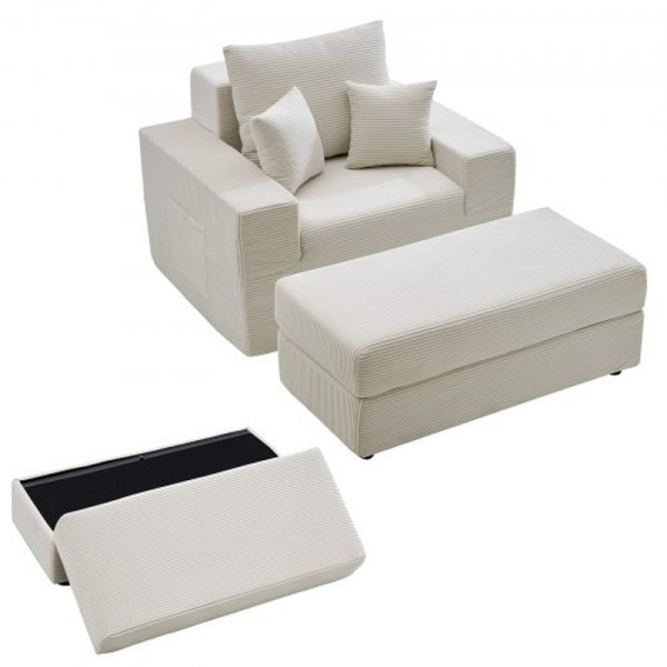 VEVOR Chaiselongue 1115 mm, Modulares Sofa aus Cord mit Kissen, Armlehnen, Tiefer Sitzfläche, Beige Lesesessel Wohnzimmer, GDSTYXDFFTSB5K9IW001V0