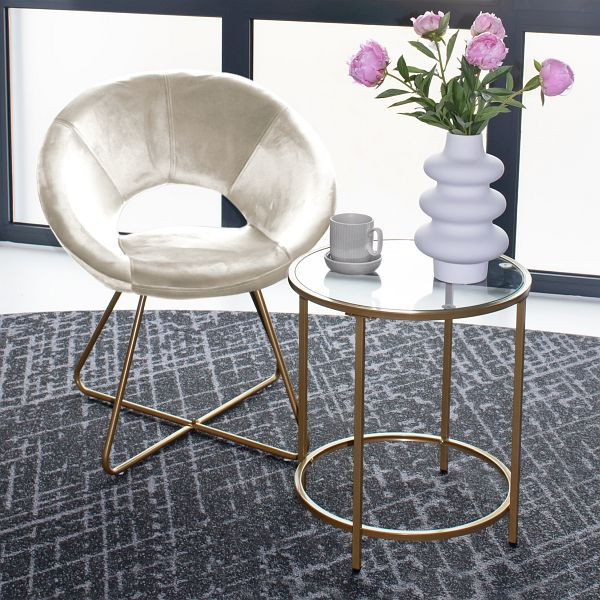 HOME DELUXE Samtstuhl mit Beistelltisch SELESA, Beige, 48823