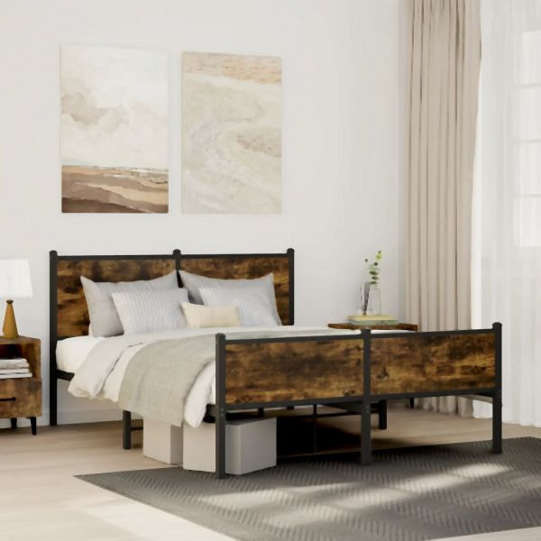 vidaXL Metallbett ohne Matratze Räuchereiche 137x190 cm, 4007849