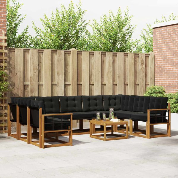vidaXL Outdoor-Sofagarnitur mit Kissen 10-teilig Natürlich und Schwarz, 3369079