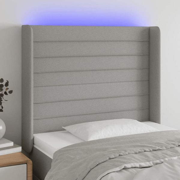 vidaXL LED Kopfteil Hellgrau 93x16x118/128 cm Stoff, 3124170