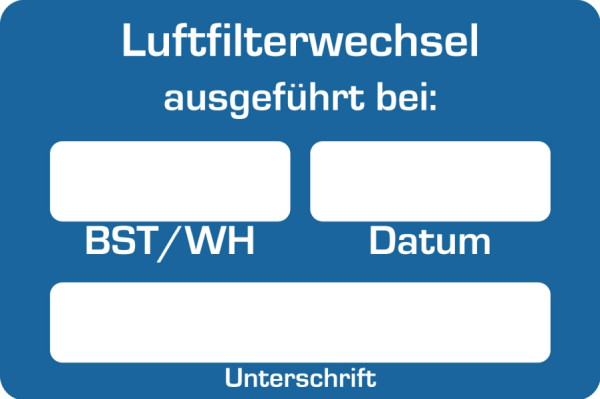 Eichner Kundendienstaufkleber, Text: Luftfilterwechsel, 9220-00135