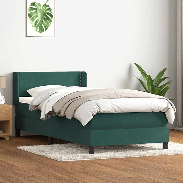 vidaXL Boxspringbett mit Matratze Dunkelgrün 90x210 cm Samt, 3318018