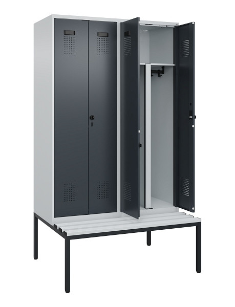 C+P PSA Doppel-Spind Evolo PLUS, Bank, 4 Abteile, 2120x1200x815mm, 7035/7016, Drehriegel, Sitzfläche Kunststoff, Sitzbank, 0490527-40P S10066
