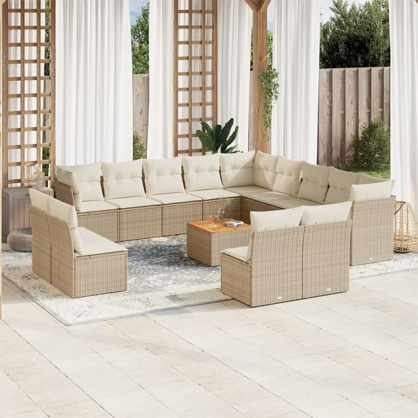 vidaXL 14-teilig Garten-Sofagarnitur mit Kissen Beige Poly Rattan, 3256268