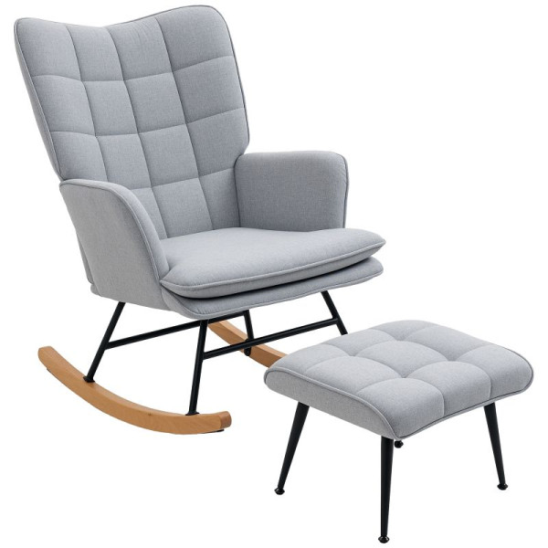 HOMCOM Schaukelstuhl mit Hocker, komfortabel, bis 139 kg, Leinenoptik, 64x89x90cm, Hellgrau, 839-867V00LG
