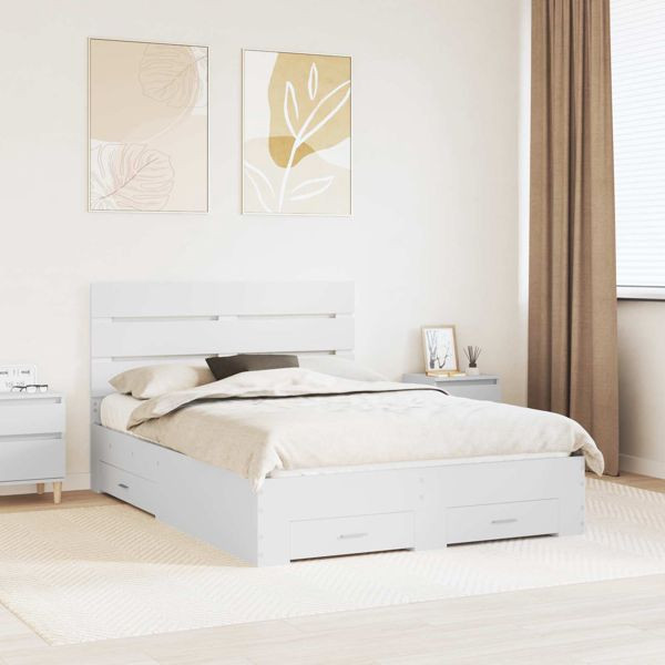 vidaXL Bettrahmen mit Schubladen Weiß 160 x 200 cm Holzwerkstoff, 3411951