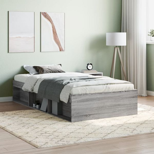 vidaXL Bettgestell Grau Sonoma 100x200 cm, Material des Bettgestells: Holzwerkstoff, massives Kiefernholz, 3203836