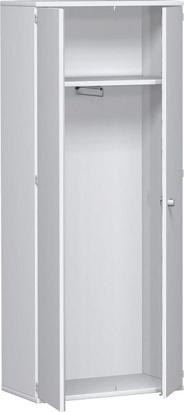 geramöbel Garderobenschrank mit ausziehbarem Garderobenhalter, 1 Dekor-Einlegeboden, abschließbar, 800x425x1920, Weiß/Weiß, N-10AG508-WW