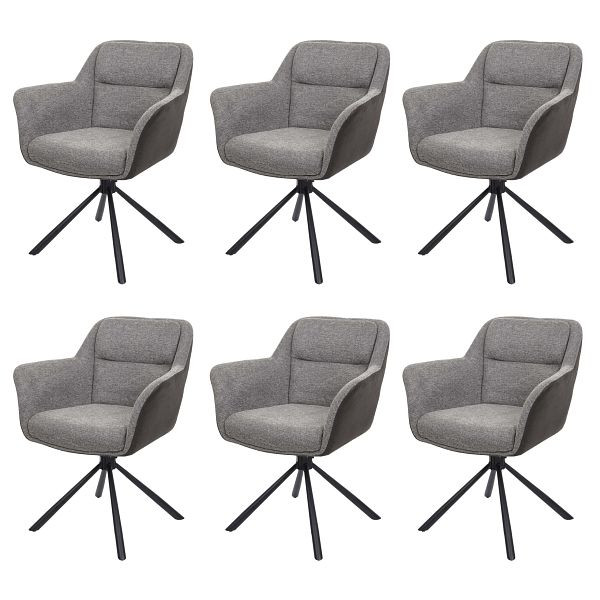 Mendler 6er-Set Esszimmerstuhl HWC-K33, Küchenstuhl Stuhl, drehbar Auto-Position, Stoff MVG, Kunstleder, grau-dunkelgrau, 3x89659