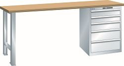 LISTA Werkbank 27x36E (BxTxH) 1500x750x890mm Multiplex AUTO Lock, Lichtgrau, 5 Schubladen, Fronthöhe: 100 - 200mm, 78.924.020.A