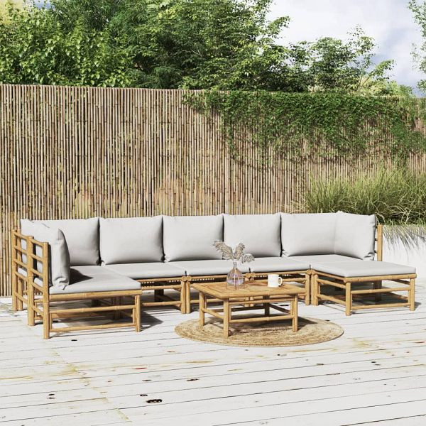 vidaXL 8-tlg. Garten-Lounge-Set mit Kissen Hellgrau Bambus, 3155110