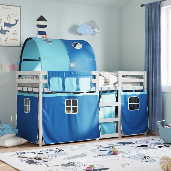vidaXL Etagenbett mit Vorhängen Blau 90x200 cm Massivholz Kiefer, 3283986