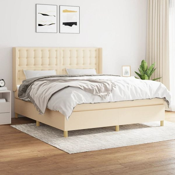 vidaXL Boxspringbett mit Matratze Creme 180x200 cm Stoff, 3132334