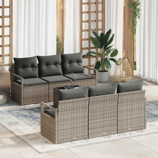 vidaXL Garten-Sofa-Set mit Kissen, 7er Set, Grau 55 x 55 x 37 cm, 3354938