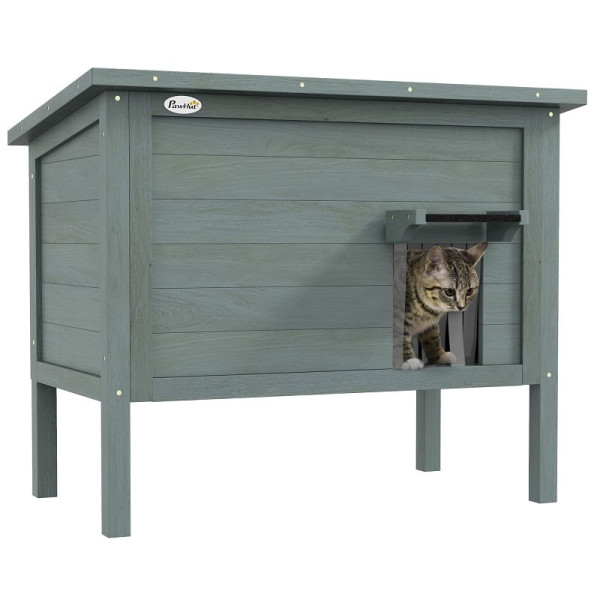 PawHut Katzenhaus Outdoor-Katzenhaus Katzenhütte, wetterbeständig, 1 Fenster, 1 Eingang, 85 x 50 x 68,5 cm, Dunkelgrau+Schwarz, D30-787V00CG