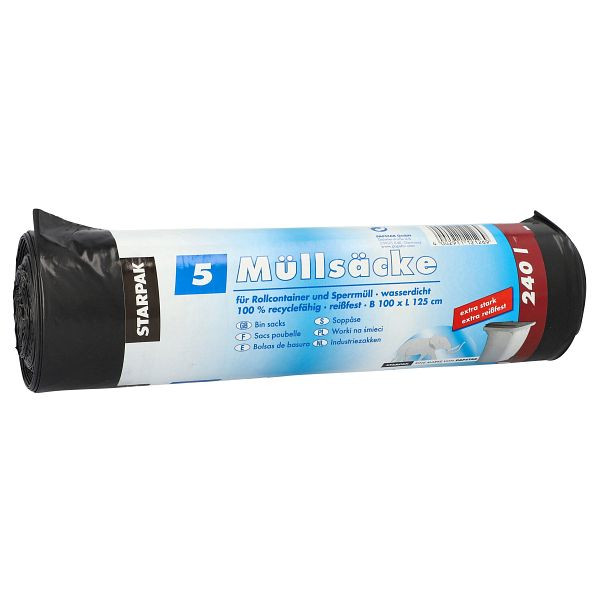 Starpak Müllsäcke - 240 L, LDPE, schwarz, 5 Stück, 12126