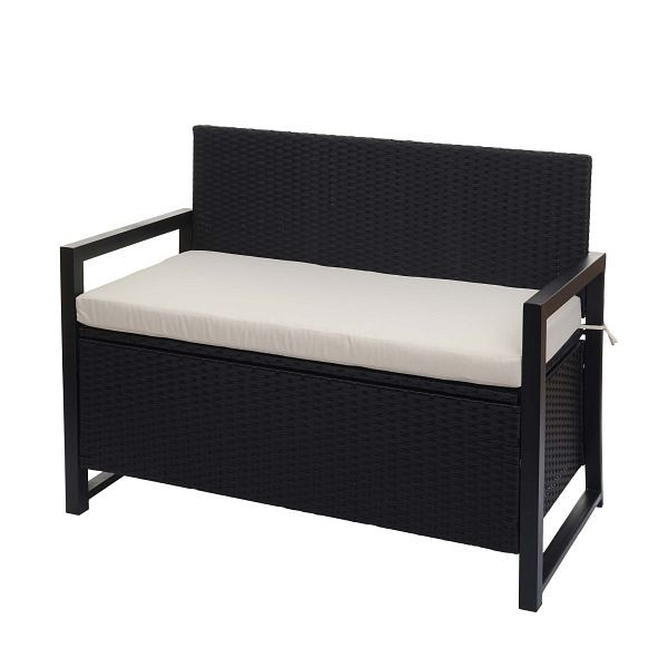 Mendler Poly-Rattan 2er Sitzbank HWC-F39, Gartenbank Truhenbank, Staufach Aufbewahrung Sitzkissen, anthrazit, Kissen creme, 76085