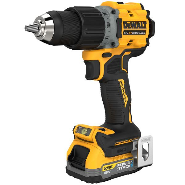 DeWalt 18V XR Akku-Bohrschrauber (bürstenlos) inkl. 2x Powerstack Akku (18 Volt / 1,7 Ah) mit Pouch-Akku Technologie, DCD800E2T-QW