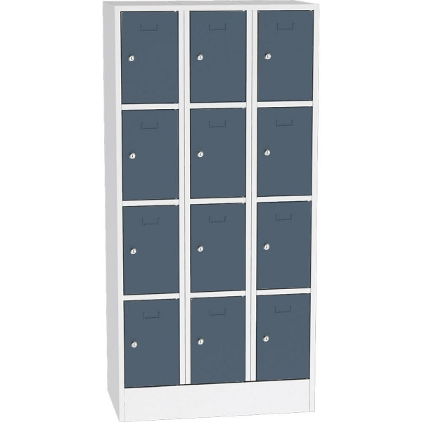 Deskin Schließfach-Stahlschrank SYSTEM SP1 COLOR, Korpus Lichtgrau, Türen Blaugrau, H 1850 x B 900 x T 500 mm, Zylinderschloss, 250 mm, 282045