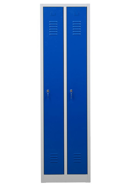 Gürkan Garderobenschrank, 50 x 50 x 180 cm, Lichtgrau, Enzianblau, EU Zylinderschloss, Hutboden & Kleiderhaken, WRC/2.1850, 104652