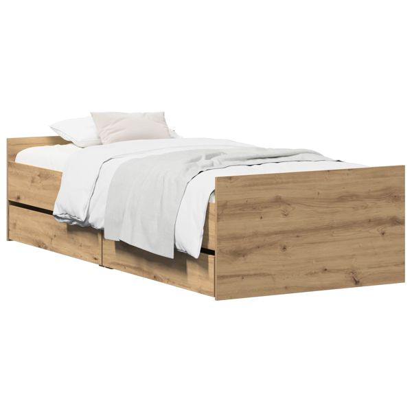 vidaXL Bettrahmen Artisan-Eiche 90 x 200 cm Holzwerkstoff, 3446586