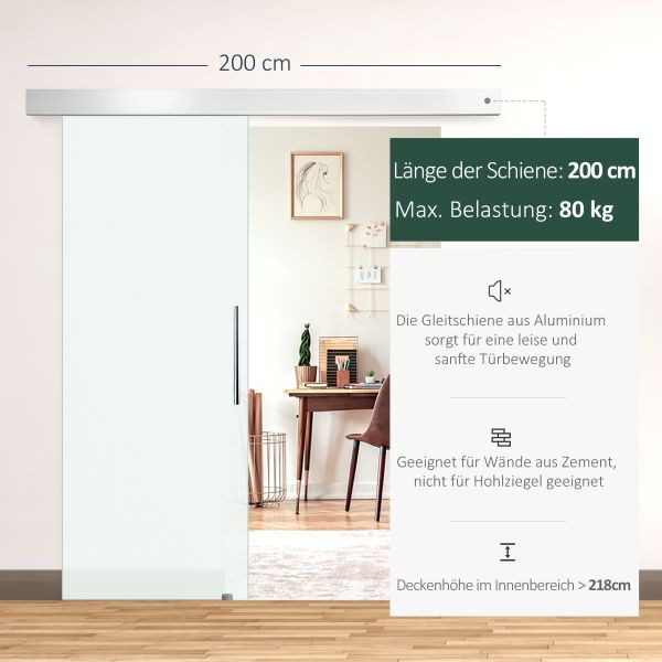 HOMCOM Glasschiebetür Schiebetür Tür Zimmertür mit Griffstange 90 x 205 cm, E7-0001