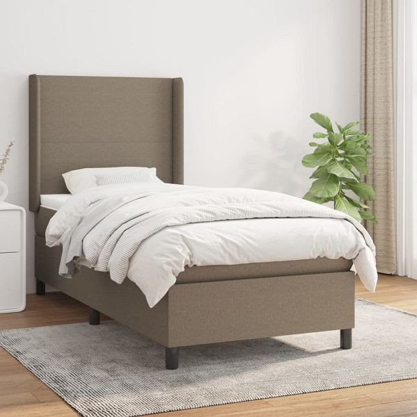 vidaXL Boxspringbett mit Matratze Taupe 100x200 cm Stoff, 3131253