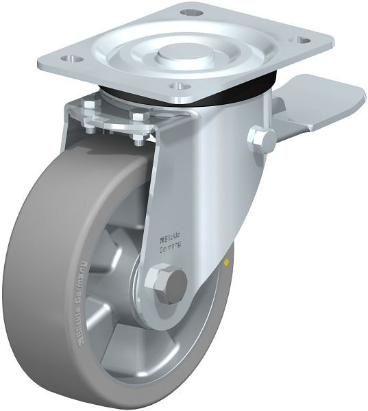 Blickle L-ALTH 150K-ST-AS Stahlblech-Lenkrolle, mittelschwere Ausführung, mit Anschraubplatte & Feststeller, Blickle Extrathane®, Grau, 852477