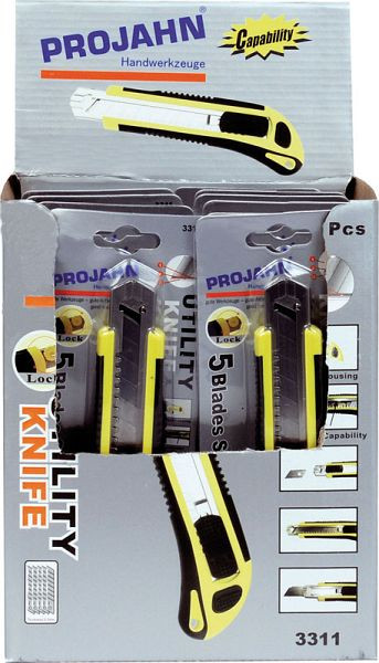Projahn Display mit 12x Cuttermesser mit 18mm einziehbarer Klinge, 331112