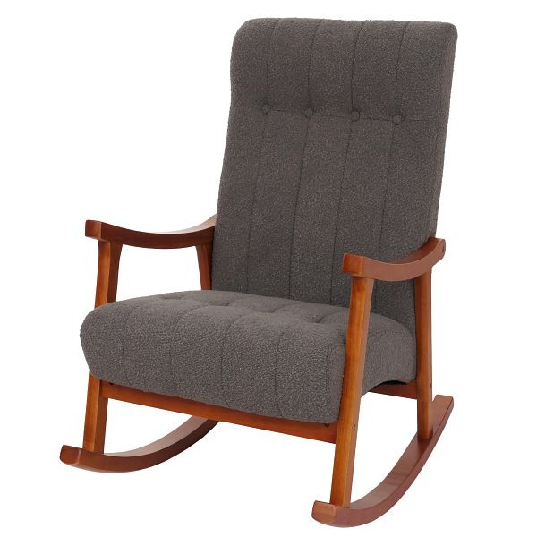 Mendler Schaukelstuhl HWC-K10, Relaxsessel, Holz FSC® Stoff/Textil Bouclé (450g/m²), dunkelgrau, Gestell Walnuss-Optik, 108866