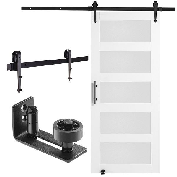 VEVOR Scheunentor Hardware-Kit 914x2133mm Holz Glas Schiebe Scheunentor Weiß, BLGCMTZSMMKBQ5LI4V0