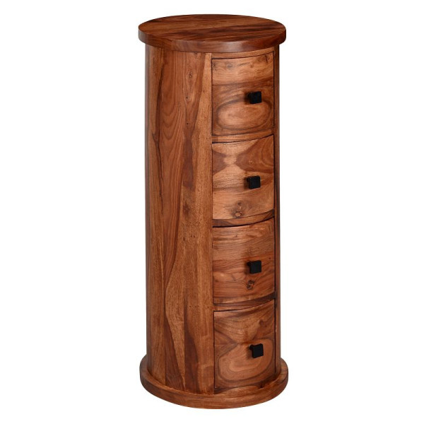 Wohnling Design Sideboard Sheesham Massivholz 35x85x35 cm, mit 4 Schubladen, Rund, WL6.148
