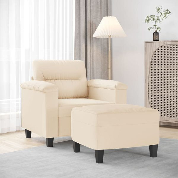vidaXL Sessel mit Hocker Beige 60 cm Mikrofasergewebe, 3201230